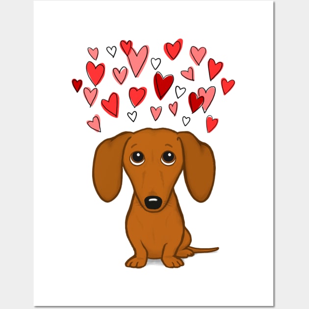 Cute Dog | Dachshund with Valentine Hearts | Wiener Dog Cartoon Wall Art by Coffee Squirrel